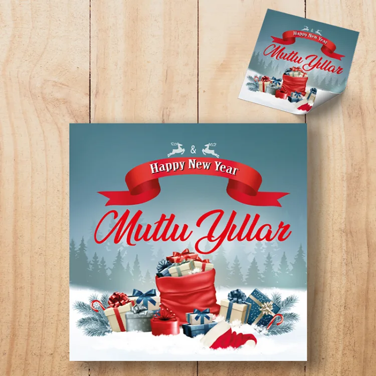 Kare Etiket 141 - Mutlu Yıllar - Yılbaşı - Yeni Yıl Tasarım Sticker