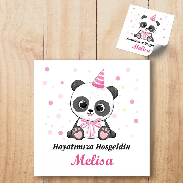 Kare Etiket 152 - Sevimli Panda Kız Bebek Etiketi