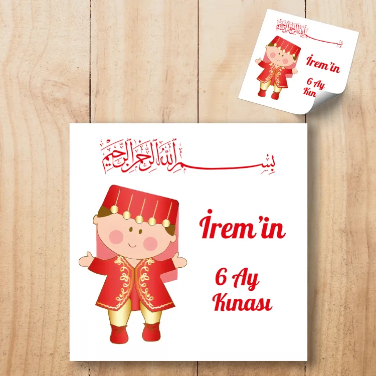 Kare Etiket 156 - 6 Ay Kınası Kız Bebek Tasarım Sticker