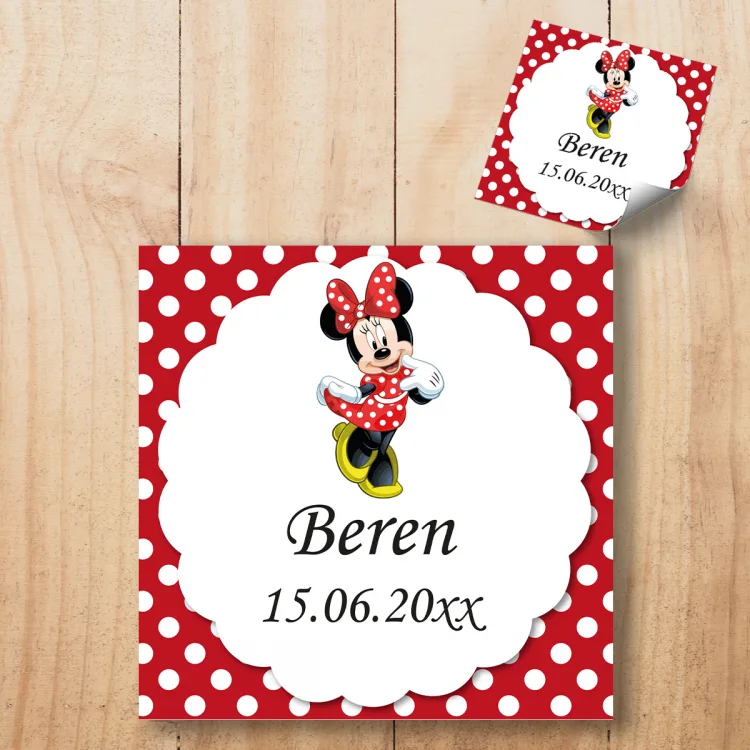 Kare Etiket 168 - Minie Mouse Kırmızı Tasarım