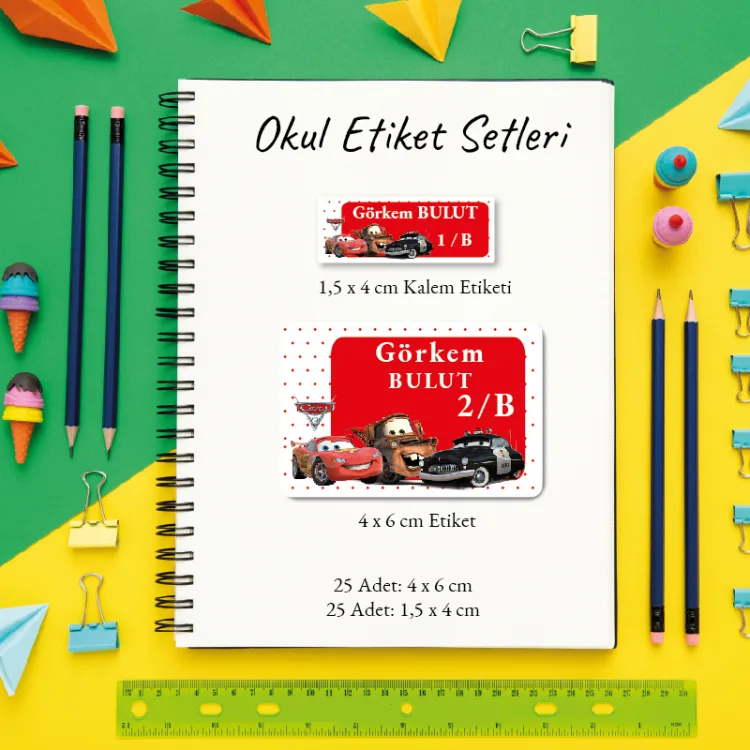 Okul Etiketi + Kalem Etiketi Set 003 - Araba Tasarım