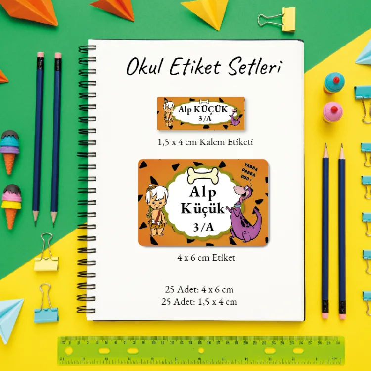 Okul Etiketi + Kalem Etiketi Set 005 - Çakıl Taşı Tasarım
