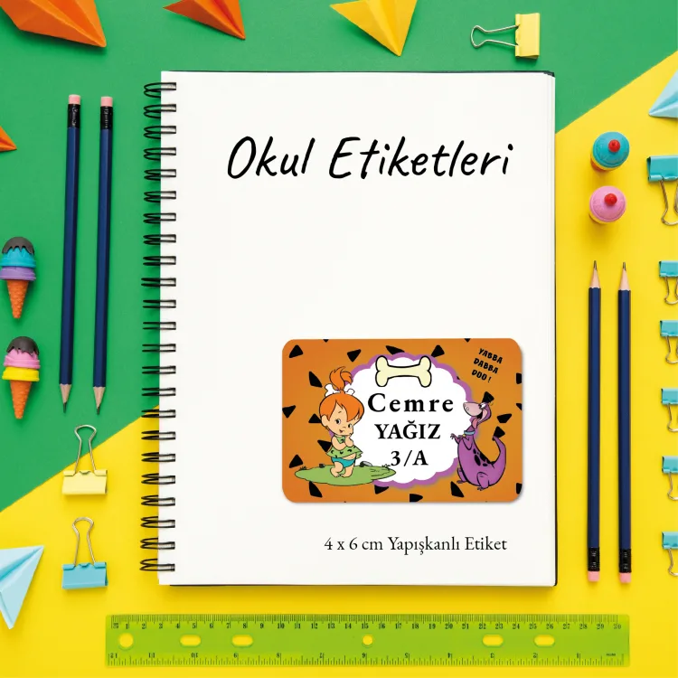 Okul Etiketi 006 - Taş Devri Çakıl Tasarım