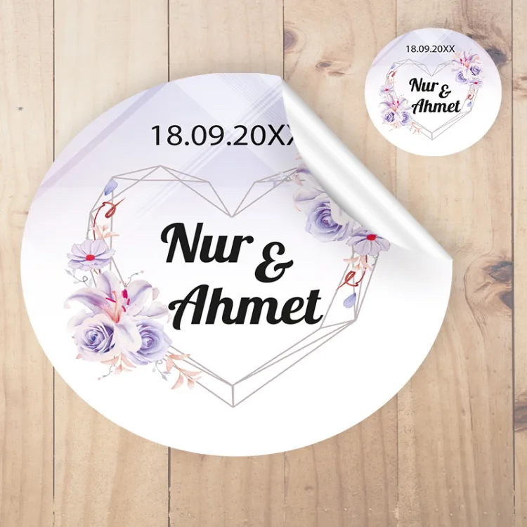 Yuvarlak Etiket 014 - Mor Çiçekli Tasarım