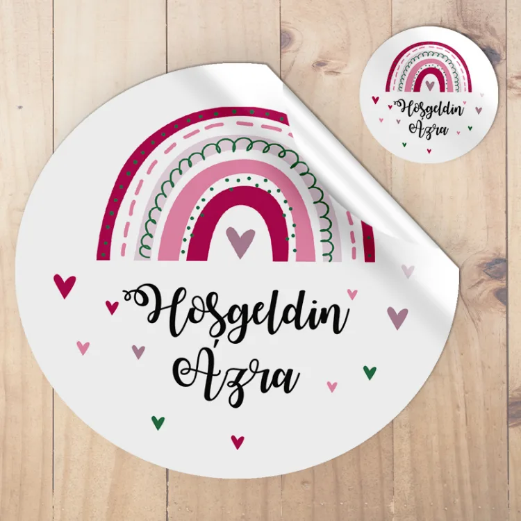 Yuvarlak Etiket 081 - Pembe Gökkuşağı Tasarım
