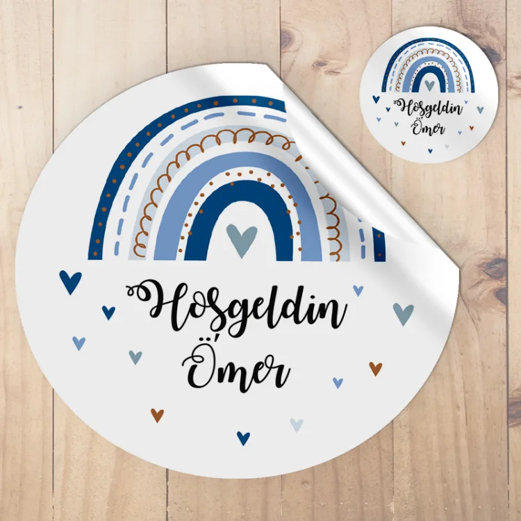 Yuvarlak Etiket 082 - Mavi Gökkuşağı Tasarım