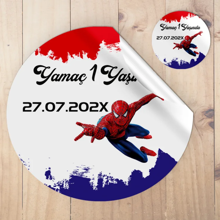 Yuvarlak Etiket 091 - Spiderman, Örümcek Adam Temalı