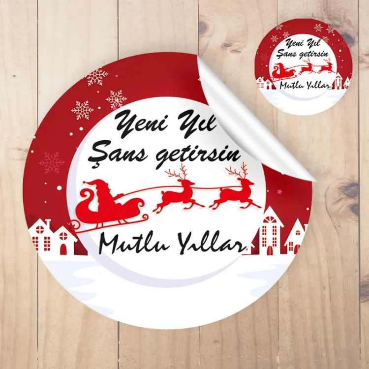 Yuvarlak Etiket 128 - Mutlu Yıllar - Yılbaşı - Yeni Yıl Tasarım Sticker
