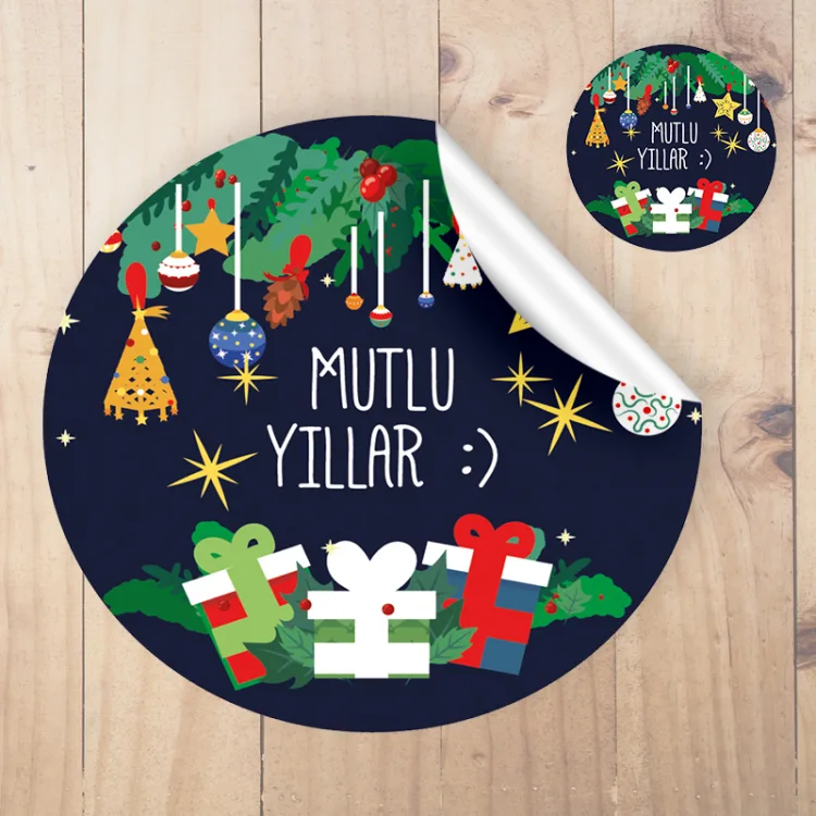 Yuvarlak Etiket 131 - Mutlu Yıllar - Yılbaşı - Yeni Yıl Tasarım Sticker