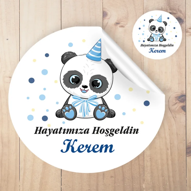 Yuvarlak Etiket 151 - Sevimli Panda Mavi