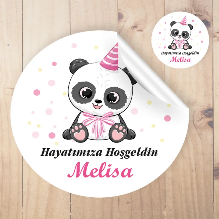 Yuvarlak Etiket 152 - Sevimli Panda Pembe