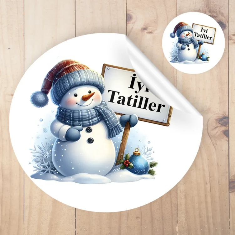Yuvarlak Etiket 186 - Kardan Adam Temalı Ara Tatil, Mezuniyet Hatırası Sticker