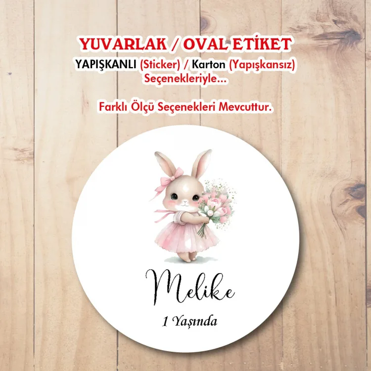 Yuvarlak Etiket 199 - Sevimli Tavşan Tasarım
