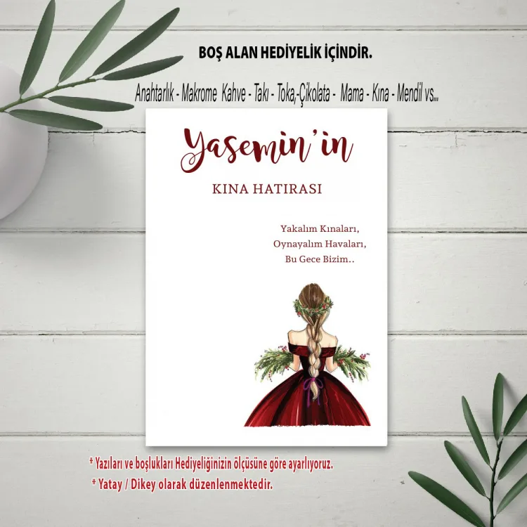 Hediyelik Kartı 0020 - Kırmızı Elbiseli Kına Kızı Temalı Mendil Hediye Kartı