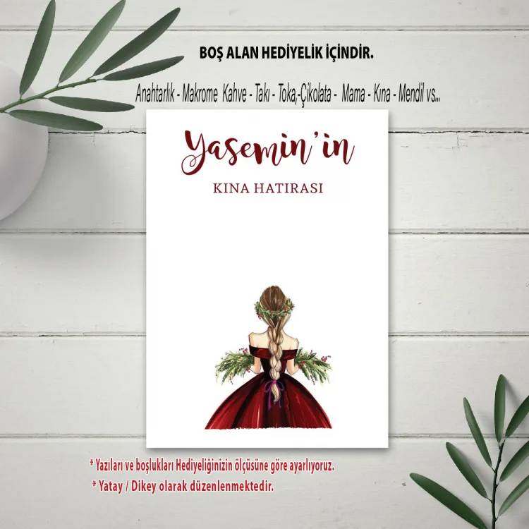 Hediyelik Kartı 0020 - Kırmızı Elbiseli Kına Kızı Temalı Mendil Hediye Kartı - Detay Görseli 1