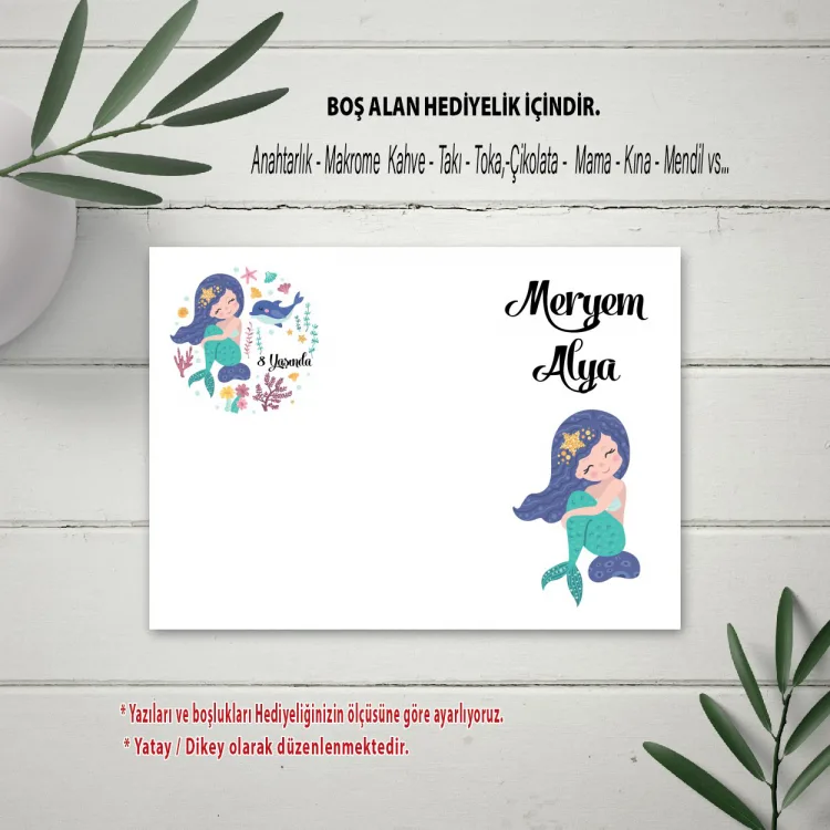 Hediyelik Kartı 0025 - Deniz Kızı Temalı Kız Çocuk Hediyelik Kart - Detay Görseli 1