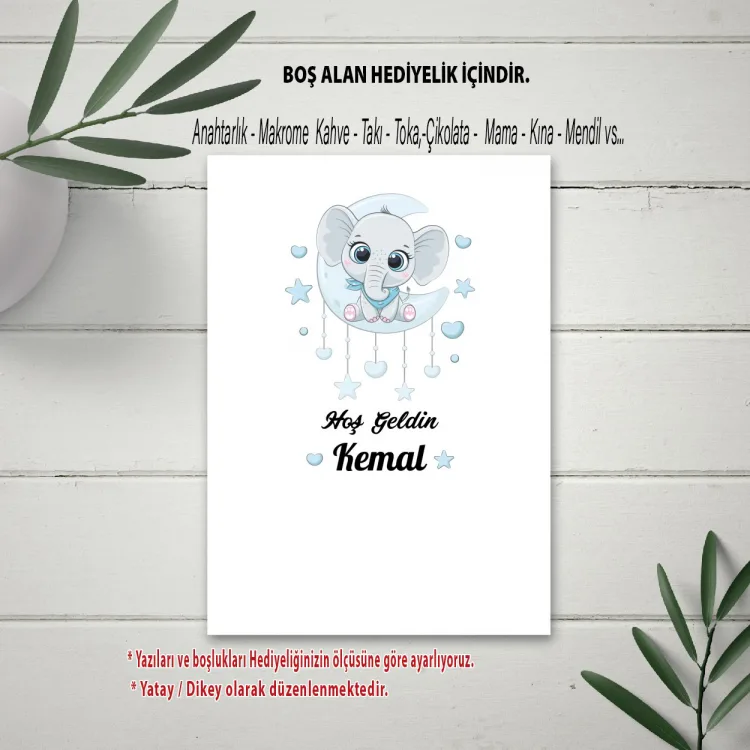 Hediyelik Kartı 0032 - Sevimli Fil Balonlu Mavi Anahtarlık Kartı - Detay Görseli 1