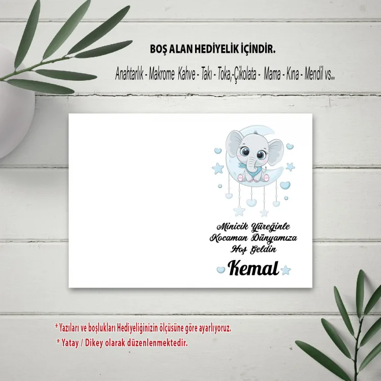 Hediyelik Kartı 0032 - Sevimli Fil Balonlu Mavi Anahtarlık Kartı - Detay Görseli 2