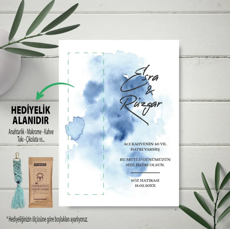 Hediyelik Kartı 0048 - Mavi Tasarım Anahtarlık, Kahve Kartı