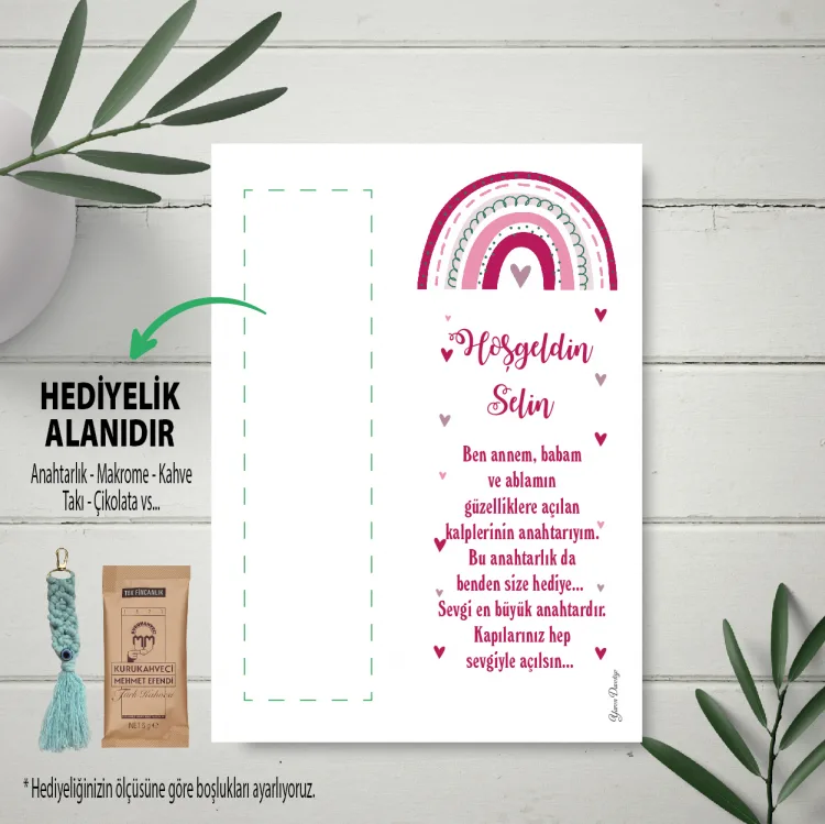 Hediyelik Kartı 0056 - Pembe Gökkuşağı Tasarım Anahtarlık Kartı