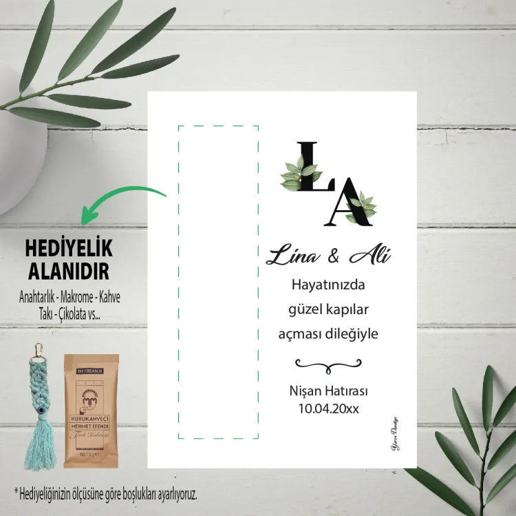 Hediyelik Kartı 0079 - Harf Tasarım Nişan Hatırası Anahtarlık, Kahve Kartı