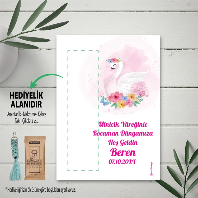 Hediyelik Kartı 0084 - Kuğu Tasarım Makrome Anahtarlık Kartı