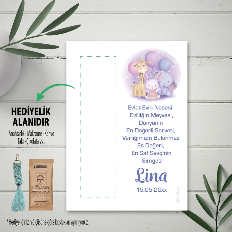 Hediyelik Kartı 0091 - Safari Temalı 1 Yaş Hatırası Kartlar