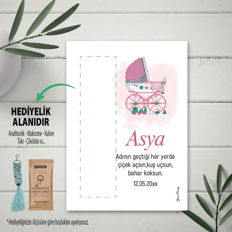 Hediyelik Kartı 0097 - Pembe Bebek Arabası Temalı Kartlar