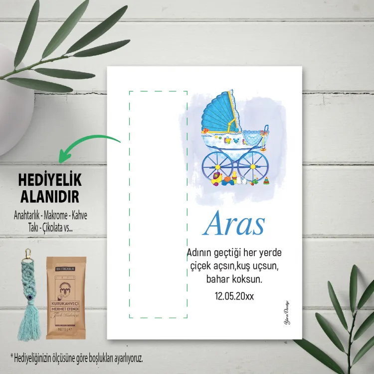 Hediyelik Kartı 0098 - Mavi Bebek Arabası Temalı Kartlar