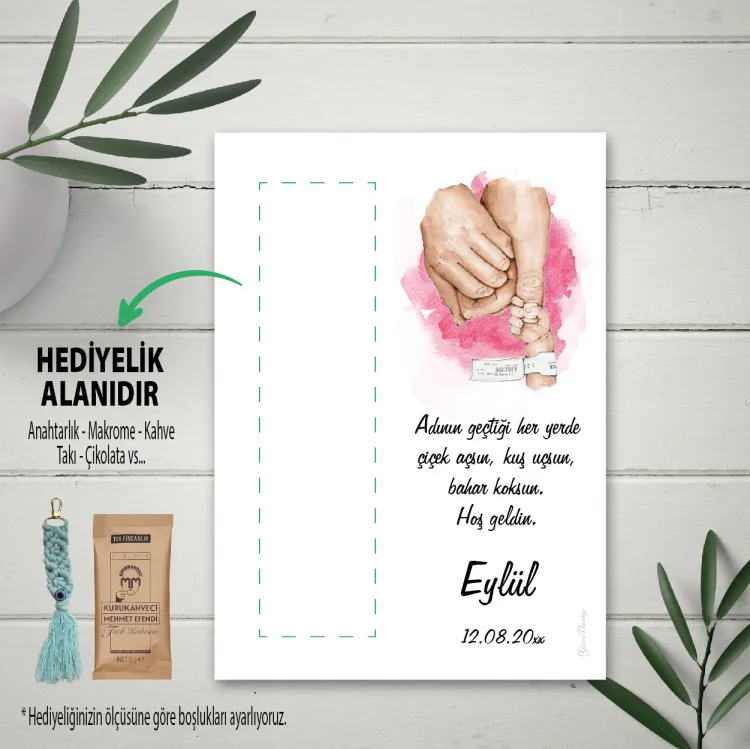 Hediyelik Kartı 0115 - Yenidoğan Kız Bebek Anahtarlık Kartı 