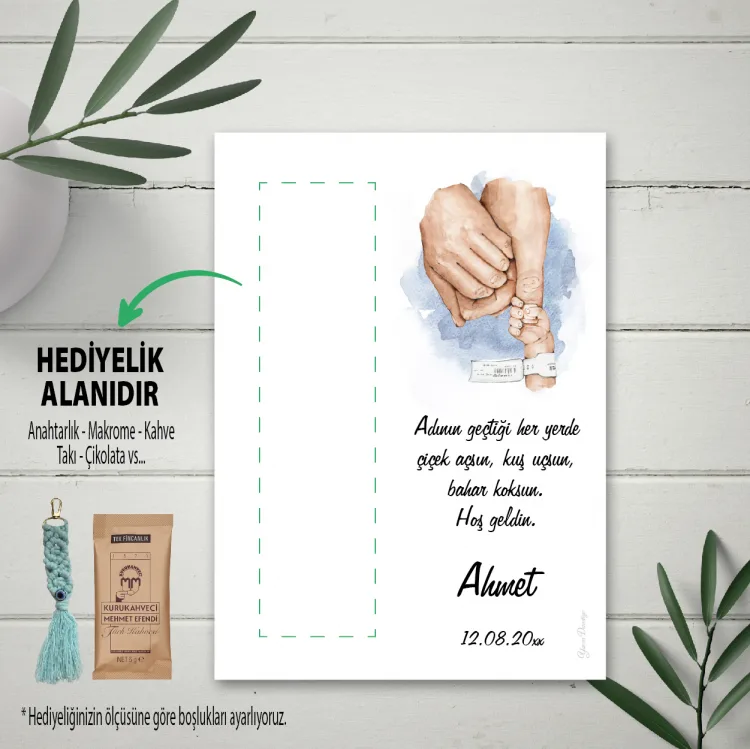 Hediyelik Kartı 0116 - Yenidoğan Erkek Bebek Anahtarlık Kartı 