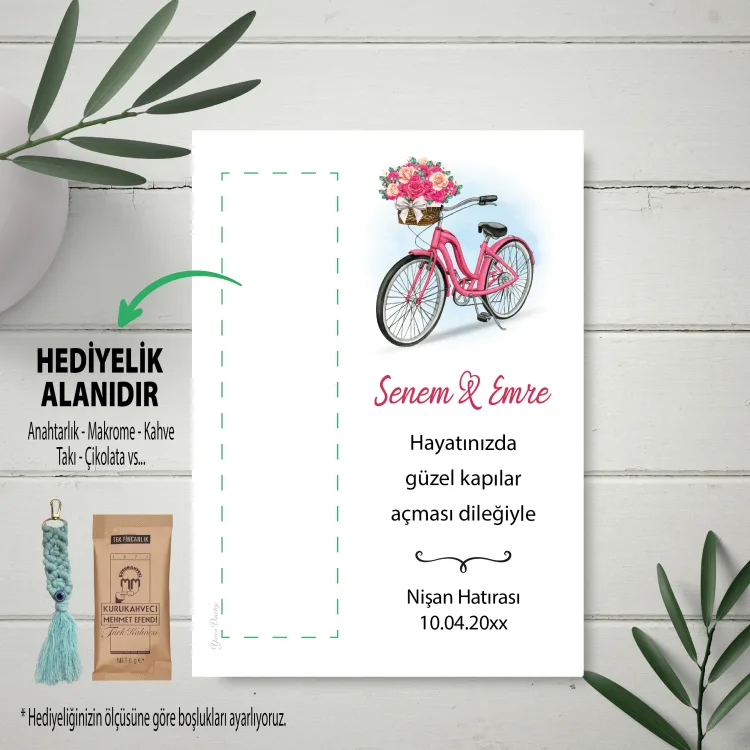 Hediyelik Kartı 0122 - Bisiklet Temalı Nişan Hatırası Hediye Kartı
