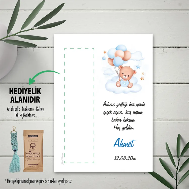 Hediyelik Kartı 0134 - Sevimli Ayıcık Tasarım Anahtarlık Kartı