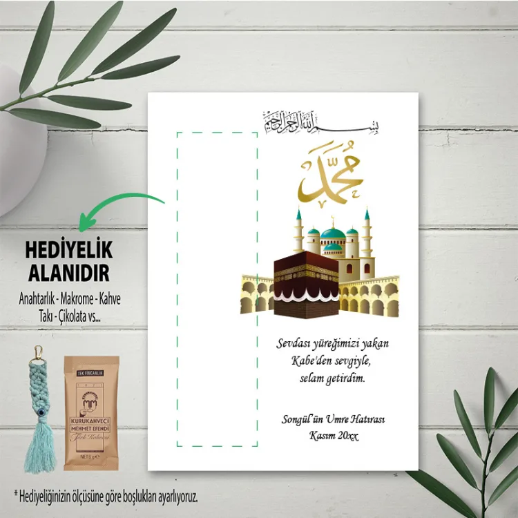 Hediyelik Kartı 0155 - Umre, Hac Hatırası Kabe Tasarım Anahtarlık Kartı