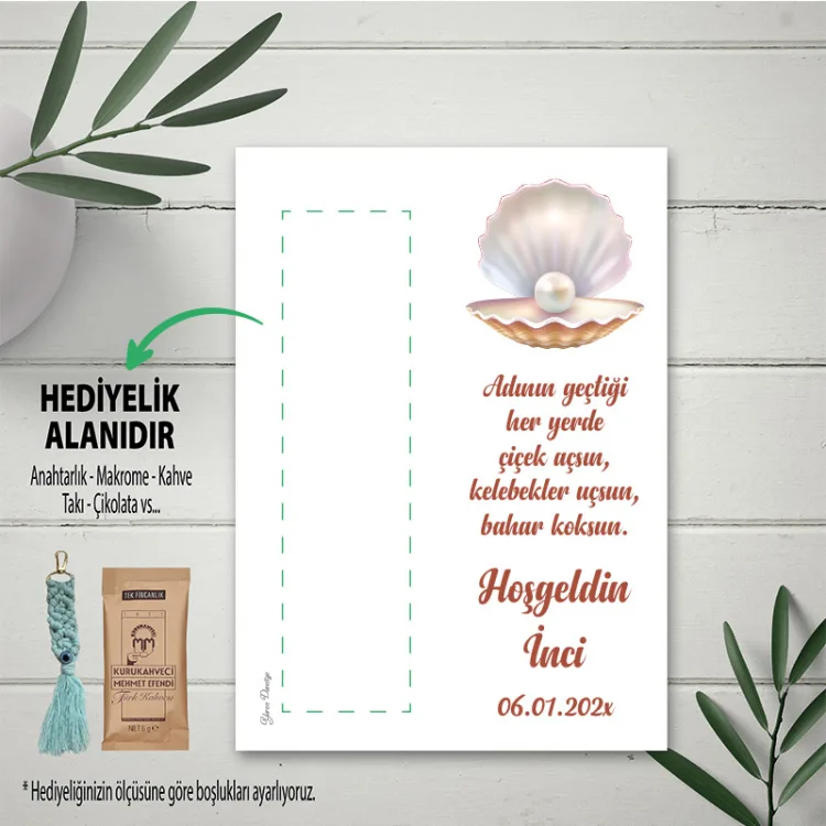 Hediyelik Kartı 0156 - İnci Tasarım Anahtarlık Kartı