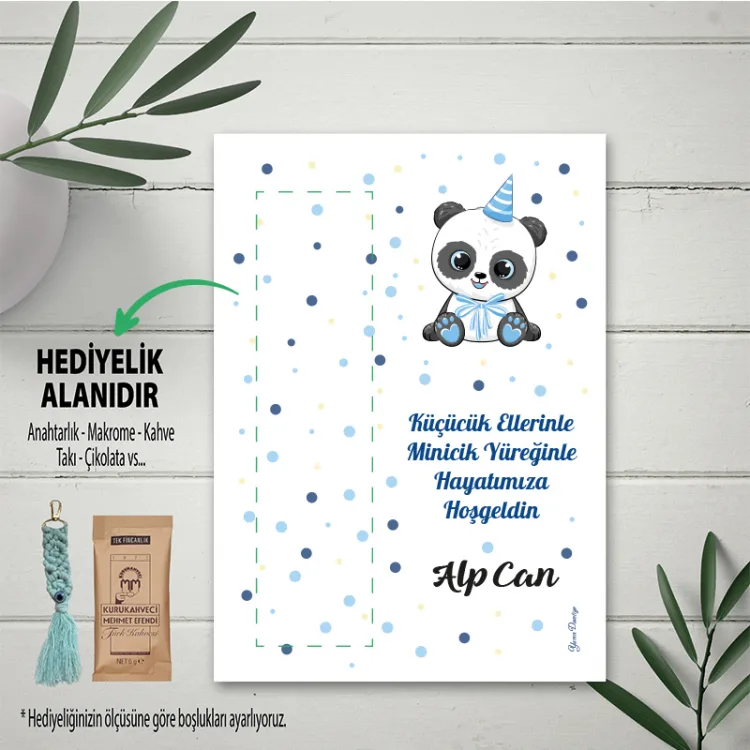 Hediyelik Kartı 0159 - Panda Tasarım Mavi Anahtarlık Kartı