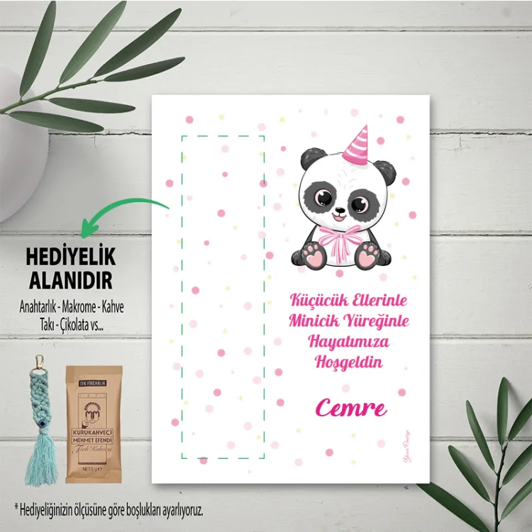 Hediyelik Kartı 0160 - Panda Tasarım Pembe Anahtarlık Kartı