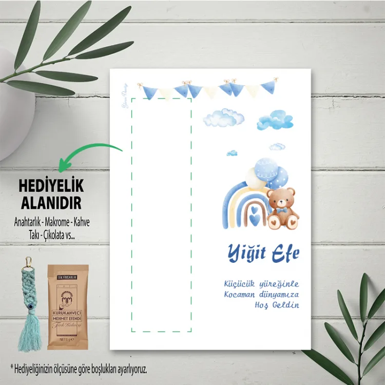 Hediyelik Kartı 0183 - Ayıcık Temalı Bebek Anahtarlık Kartı