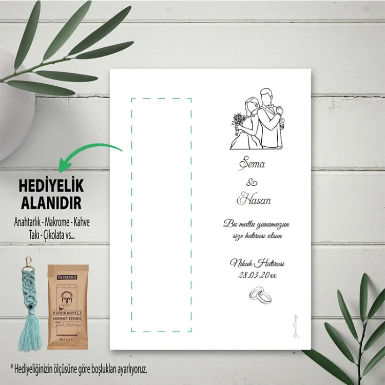 Hediyelik Kartı 0184 - Düğün Hatırası Makrome Anahtarlık Kartı