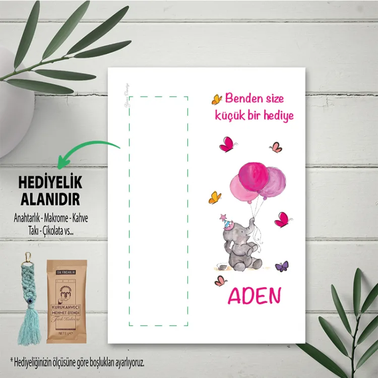 Hediyelik Kartı 0187 - Fil Temalı Anahtarlık Kartı