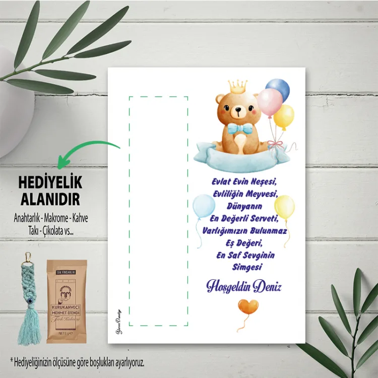 Hediyelik Kartı 0188  - Ayıcık Temalı Kız Çocuk Tasarım Kartlar