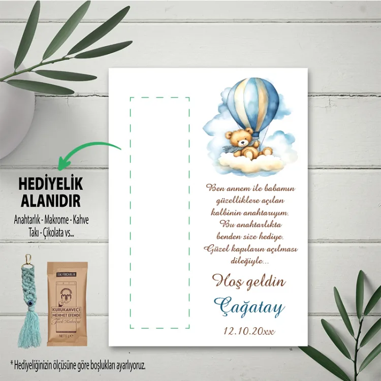 Hediyelik Kartı 0217 - Sevimli Ayıcık Tasarım Doğum Günü Hatırası Kartlar