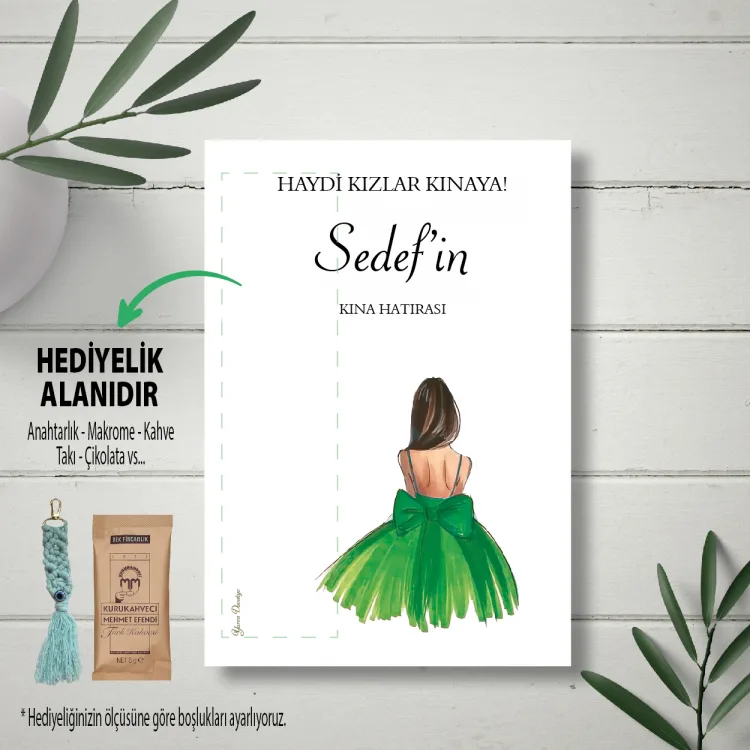 Hediyelik Kartı 0235 - Yeşil Elbiseli Kına Kızı Tasarım Hediye Kartı
