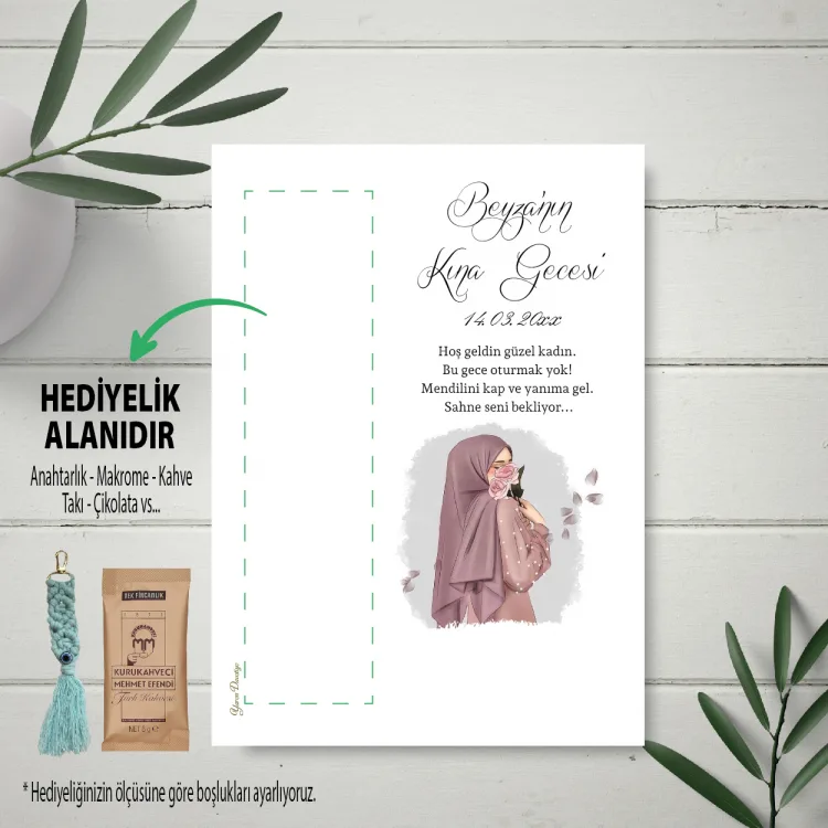 Hediyelik Kartı 0237 - Tesettürlü Gelin Kına Kızı Tasarım