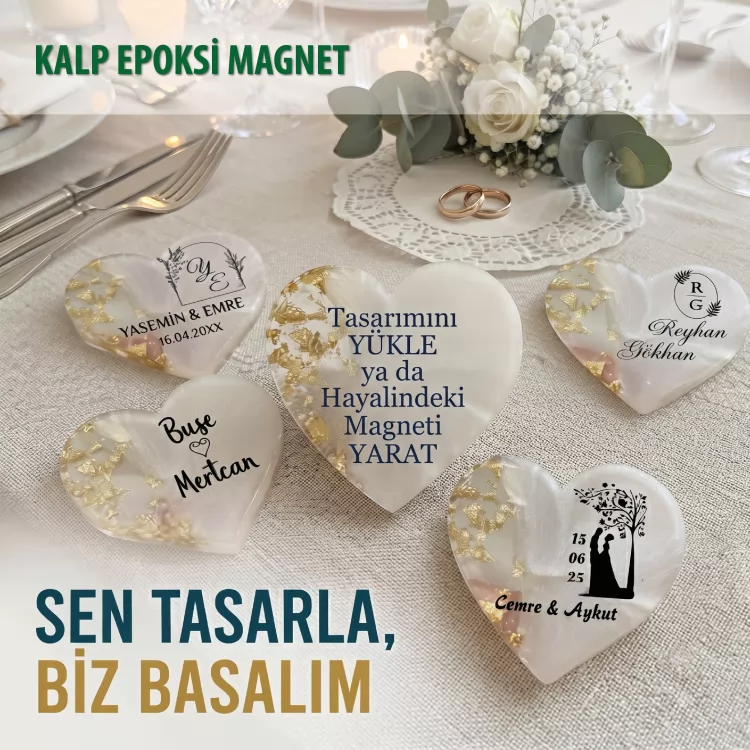 01 - Kalp  Epoksi  Magnet Tasarla (Gold)