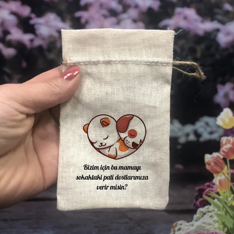Baskılı Kese 0543 - Kedi,Köpek Temalı Hediyelik Mama Kesesi - Detay Görseli 1