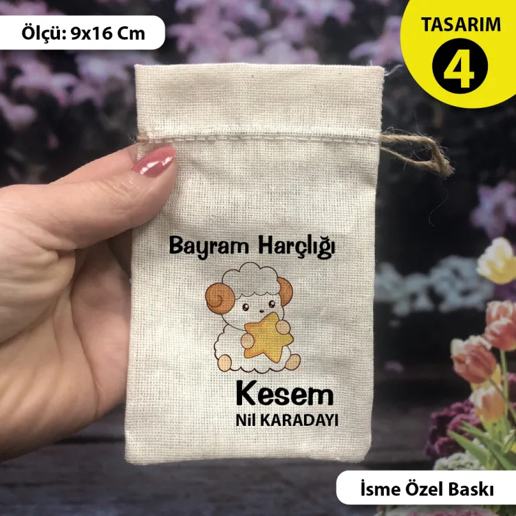 İsime Özel Baskılı  Bayram Kese 0561 - Kurban Bayramı Harçlık Keseleri - Detay Görseli 3