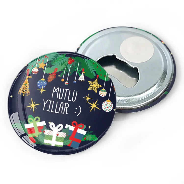 Magnet Rozet 0163 - Yılbaşı - Yeni Yıl Temalı Hediyelik  Metal Açacak Magnet - Açacak Anahtarlık