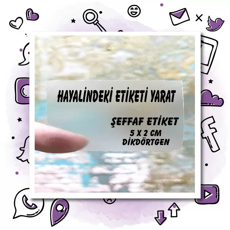 01 - Şeffaf Etiket Tasarla Dikdörtgen  (5x2 cm)